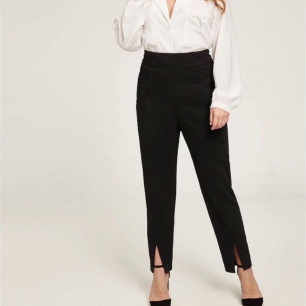 Crepe Black Dressy or Casual Straight Leg  Split Hem pants